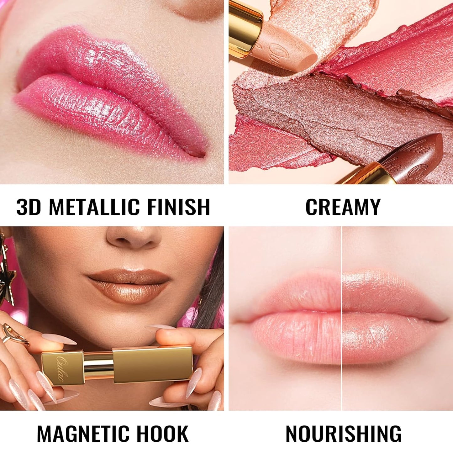 Oulac Metallic Nude Lipstick Set 3PCS, Comfortable Creamy Texture, Smooth No Grainy Feeling, Vegan & Gluten Free, Full-Coverage Lip Makeup, 3 X 4.3 g, 603+GM04+GM06