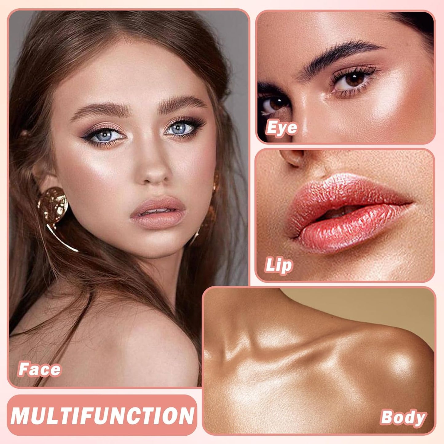 2PCS Fairy Pink Highlighter Makeup Palette Face Powder Highlighters Iluminadores De Maquillaje Shimmer Glitter Diamond Highlighter Blush Powder Makeup Palette