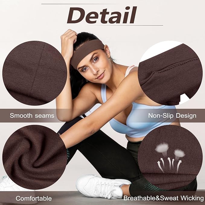 Headbands for Women, Stretchy Non Slip Soft Cotton Cloth Hair Bands for Sports, Workout, Yoga and Running, 7pcs