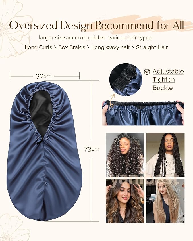 YANIBEST Satin Sleep Bonnet for Natural Hair - Extra Double Layer Long Adjustable Silk Hair Bonnet for Braids, Locs, Curls - Women’s Night Hair Protection Cap