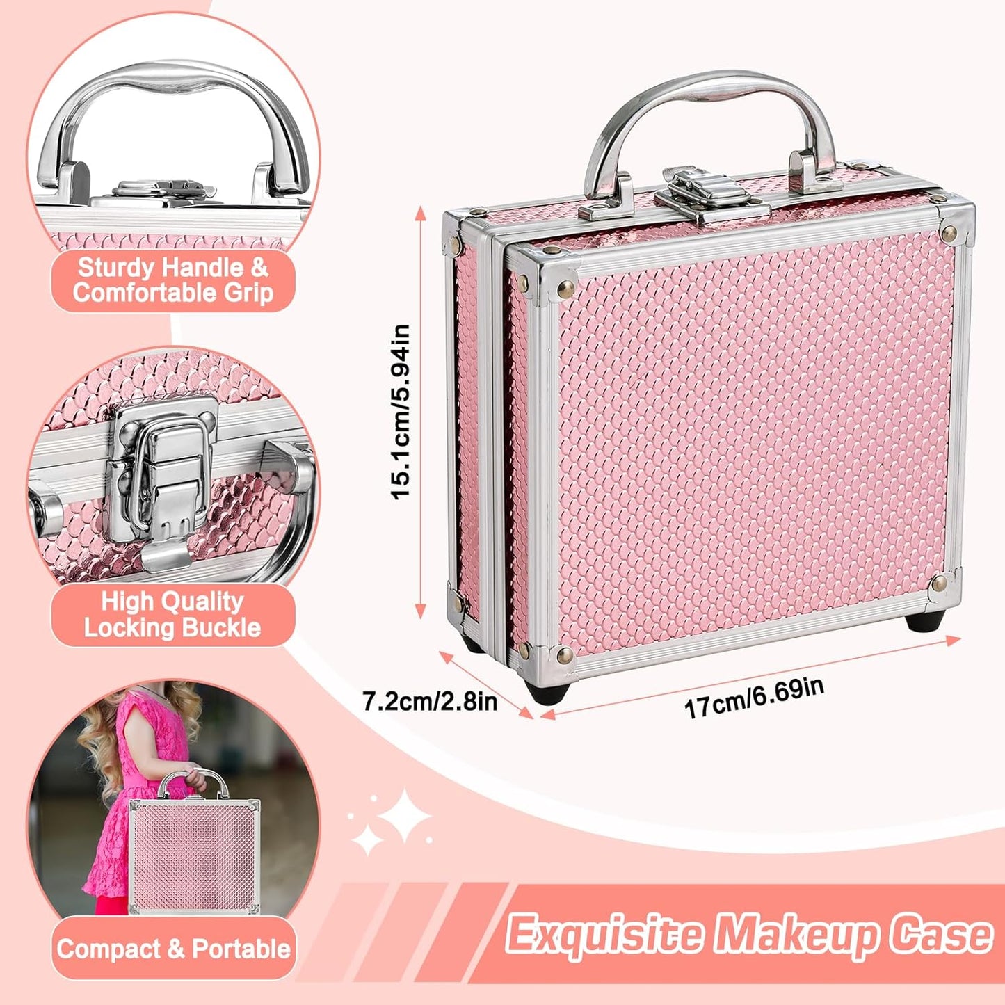 Anpro All-In-One Makeup Carry Case with Pro Teen Makeup Set, Full Starter Cosmetics Kit with Makeup Brushes, Eye Shadows Palette, Blushes, Glitter Gel, Temporary Tattoo Stickers - Blue