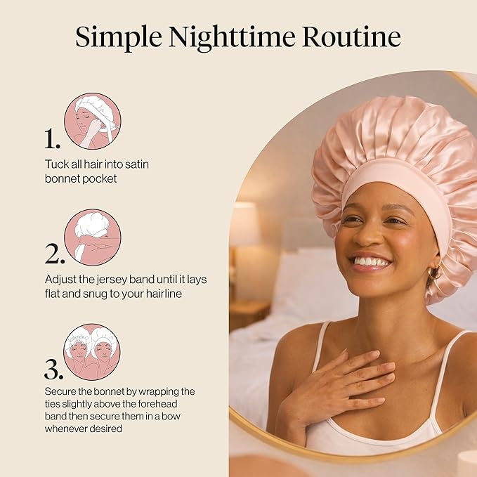 Kitsch XL Satin Bonnet for Sleeping - Softer Than Silk Bonnet For Sleeping Women - Secure Fit, Adjustable, Night Cap For Curly & Textured Hair - Prevents Breakage, Tangles & Thinning - Blush
