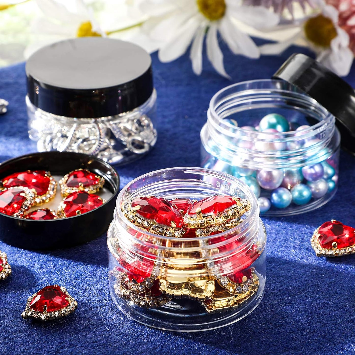 SATINIOR 100 Pcs Plastic Jars with Lids Small Containers Lids Wide Mouth Small Plastic Containers for Lotion Cream Rhinestones Body Butters Travel Storage(6 oz,Black)