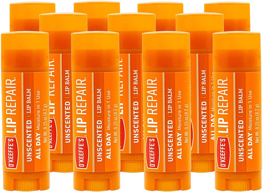 O'Keeffe's Unscented Lip Repair Lip Balm for Dry, Cracked Lips, Stick, (Pack of 11)