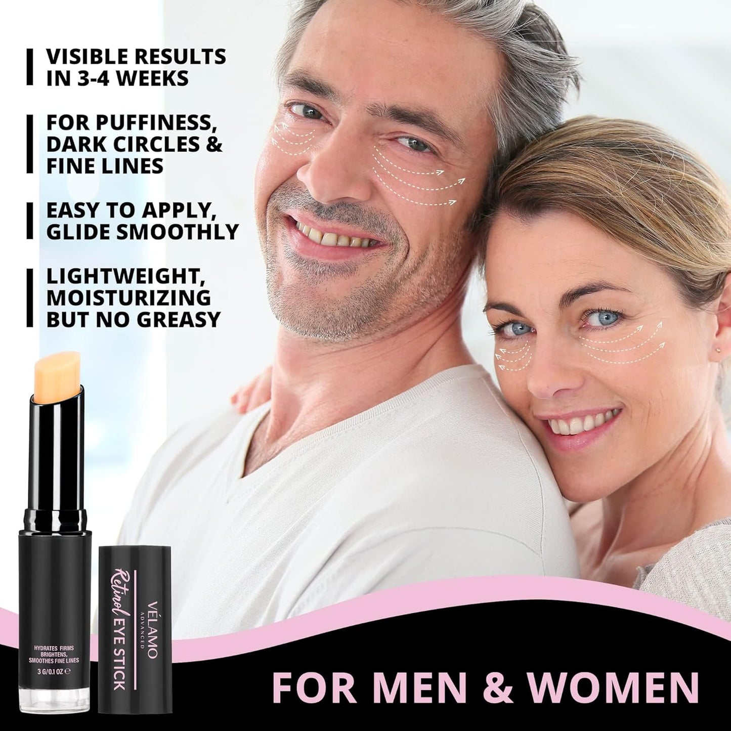 Retinol Eye Stick, Retinol Eye Cream for Dark Circles and Puffiness, Caffeine Eye Cream, Visible Results in 3-4 Weeks, Under Eye Cream Anti Aging