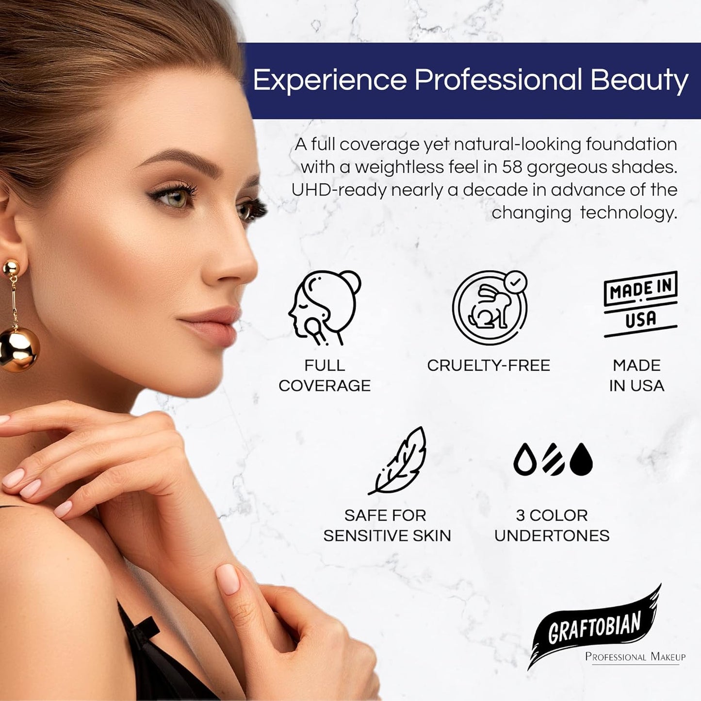 Graftobian HD Glamour Crème Foundation 1/2oz, Weightless Full Coverage Makeup, 65 Inclusive Shades, For All Skin Types, Natural or Full-Glam Looks, For Professionals and Beginners, Golden Sunset
