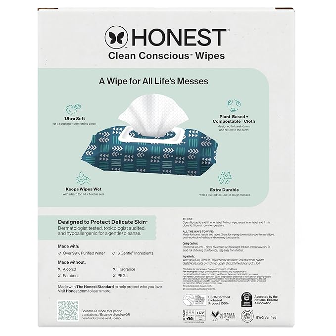 The Honest Company Hypoallergenic Multi-Use Baby Wipes for Sensitive Baby Skin, Balance Blues, 288 Count