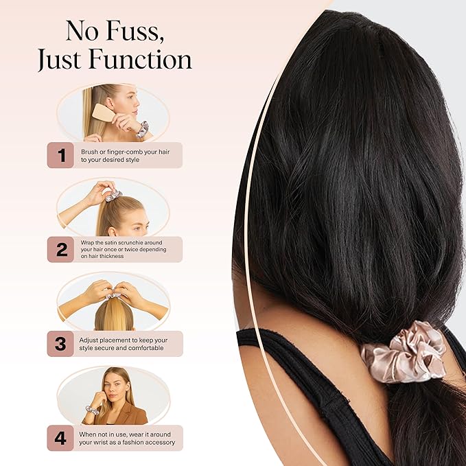 Kitsch Satin Scrunchies for Women - No Crease, Frizz Control | Softer Than Silk Scrunchies Gentle On Hair Scrunchies for All Hair Types | Stylish Hair Accessories College Essentials - Assorted, 5pcs