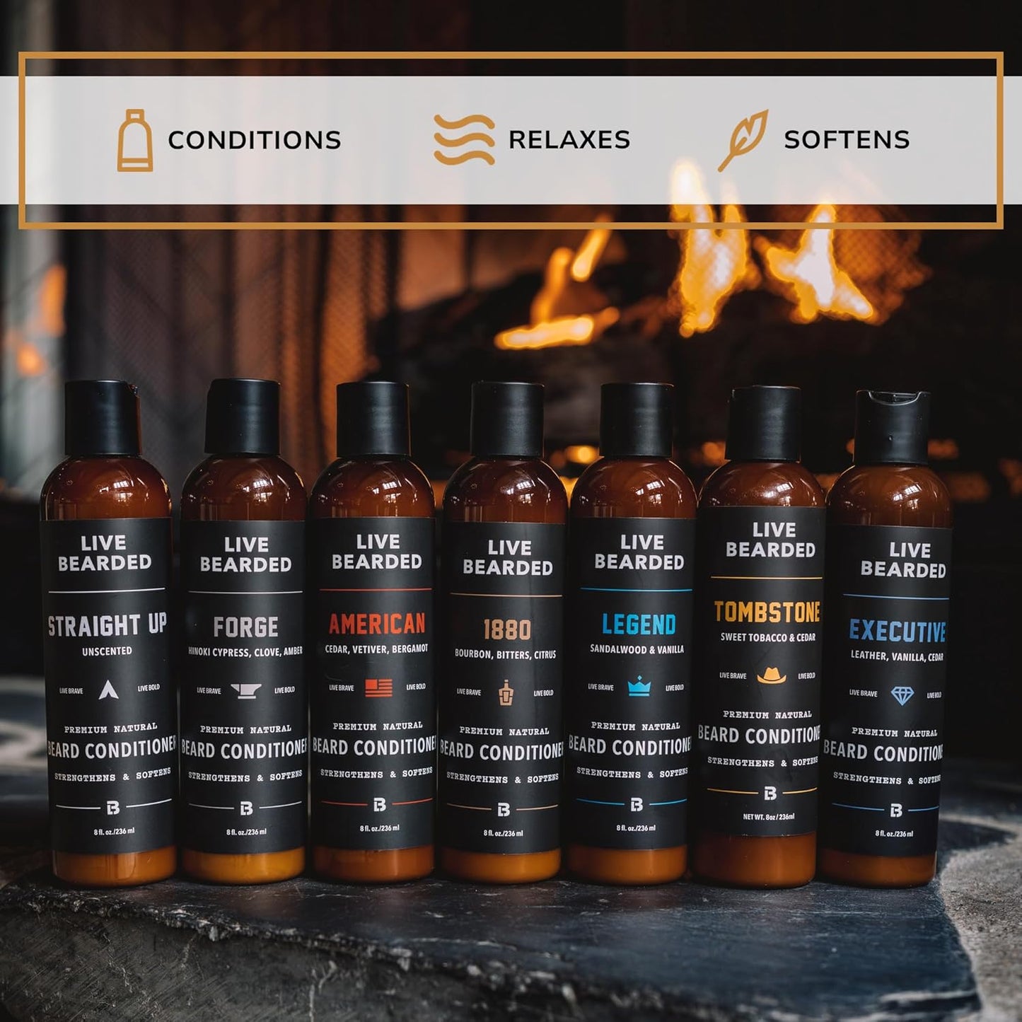 Live Bearded Beard Conditioner, 8 fl oz - Strengthens and Softens Facial Hair - Made in the USA - All-Natural Ingredients with Biotin, Caffeine | Forge Scent - Hinoki Cypress, Clove, Amber