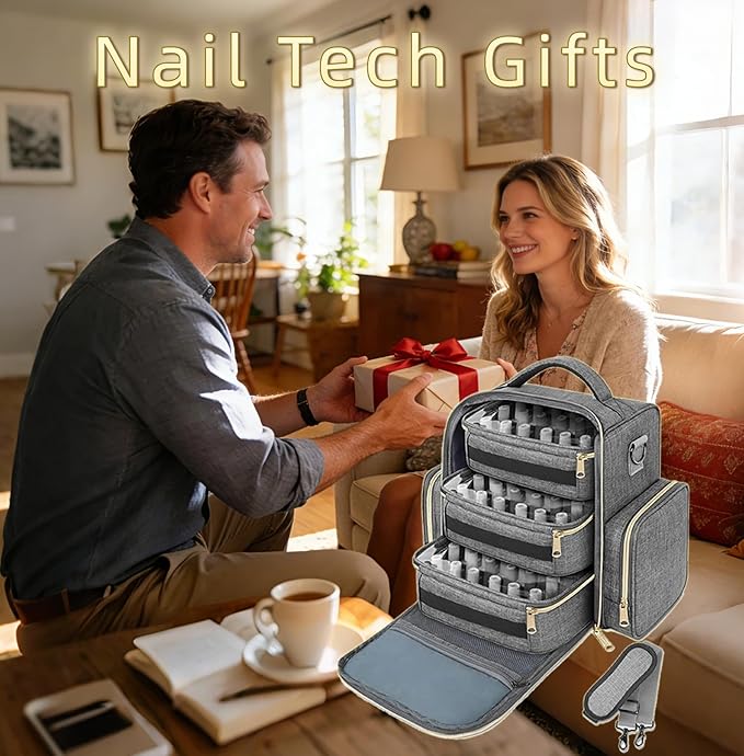 YOREPEK Nail Polish Organizer Holds Up to 72 Bottles (15ml - 0.5 fl.oz) and Nail Lamp, Nail Polish Storage with 3 Removable Pouches & Multiple Storage Sections for Manicure Set, Gifts for Manicurist