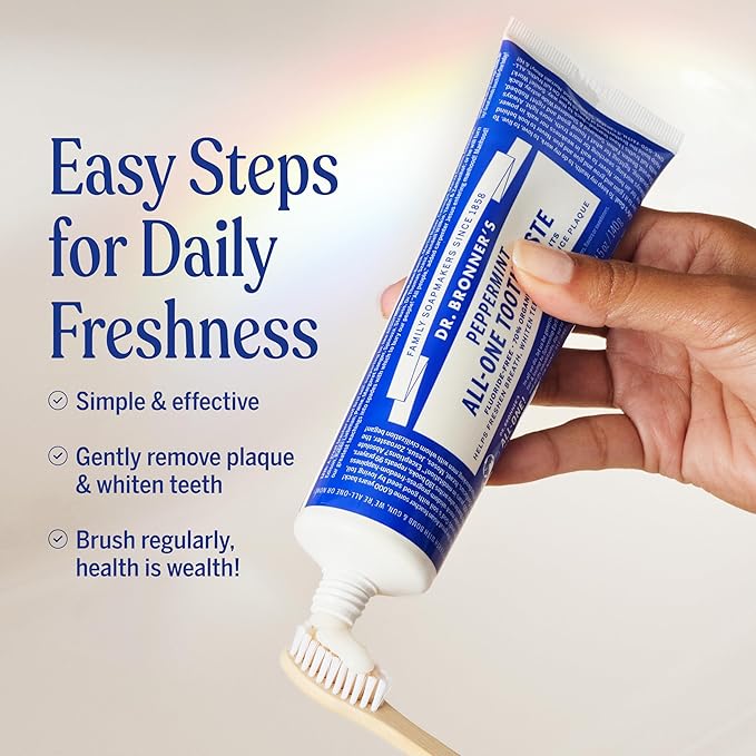 Dr. Bronner’s All-One Toothpaste 4 Pack Variety – (Peppermint, Spearmint, Cinnamon, Anise, 5oz Each) – 70% Organic Ingredients, SLS Free Toothpaste, Fluoride Free, Natural, Vegan, for Sensitive Teeth