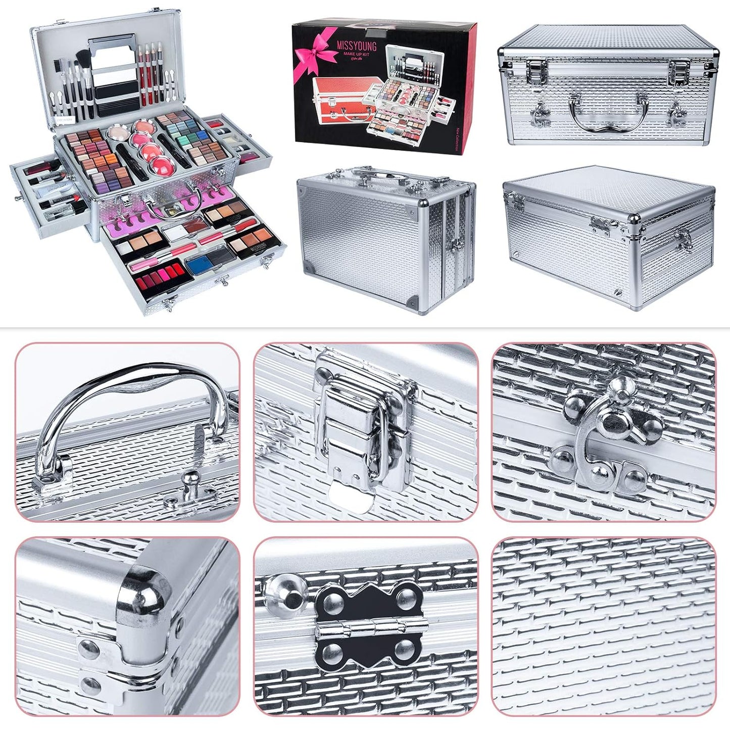 Make-up Box Set Multi-purpose Cosmetic Storage Beauty Case Professional Contain Eyeshadow Concealer Lip gloss Blusher Compact Powder Eyebrow and Makeup Pencil Brush #3