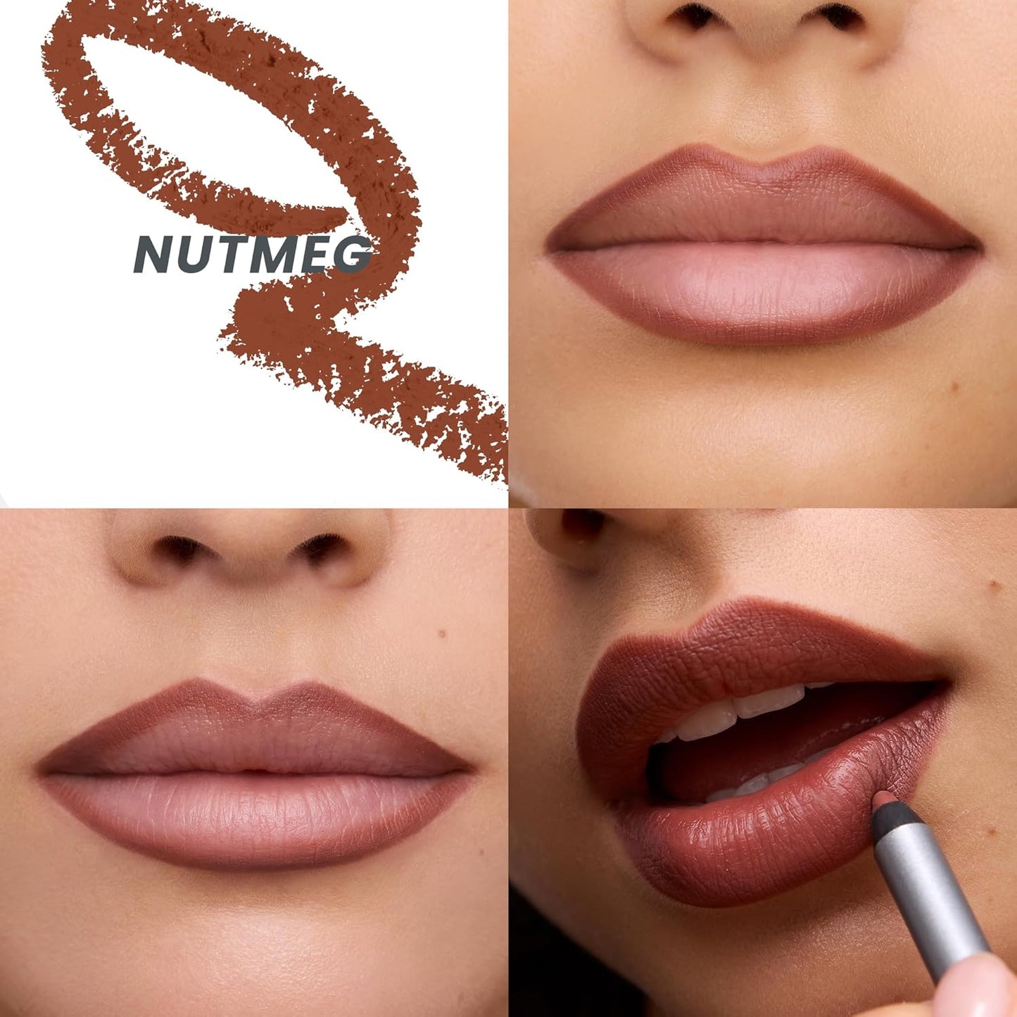 Wonderskin Lip Liner Pencil - 360 Contour Lipliner, Long Lasting, Sharpenable, Waterproof and Transfer-Proof Brown Lip Liner Pencil (Nutmeg)