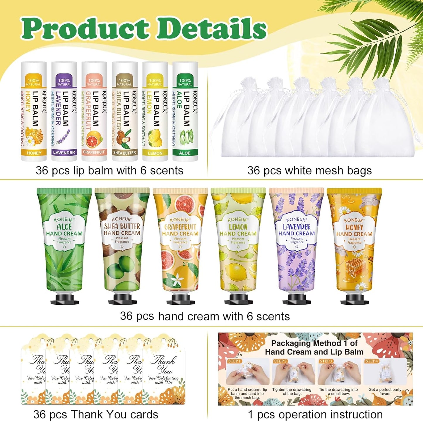 36 Pack Hand Cream Bulk and Lip Balm Bulk Sets, Bridesmaid Gifts, Thank You Gifts and Bridal Shower Gifts for Guests with Thank You Card Organza Bags, Birthday Gifts, Bulk Gifts, Small Gifts for Women