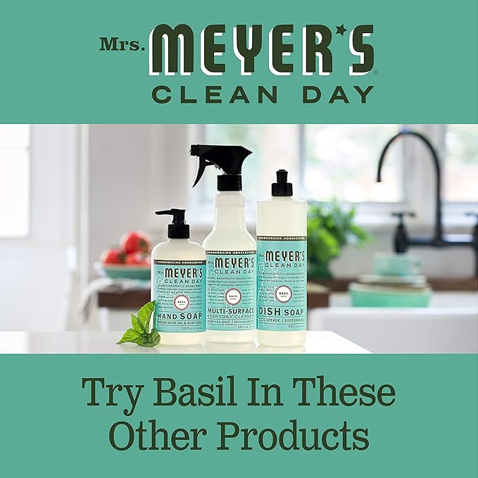 MRS. MEYER'S CLEAN DAY Hand Soap, Made with Essential Oils, Biodegradable Formula, Basil, 12.5 fl. oz (Pack of 4)