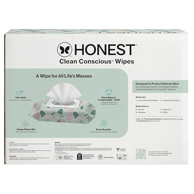 The Honest Company Unscented Wipes Over 99% Water Compostable Plant-Based Baby Hypoallergenic for Sensitive Skin EWG Verified Geo Mood 648 Count