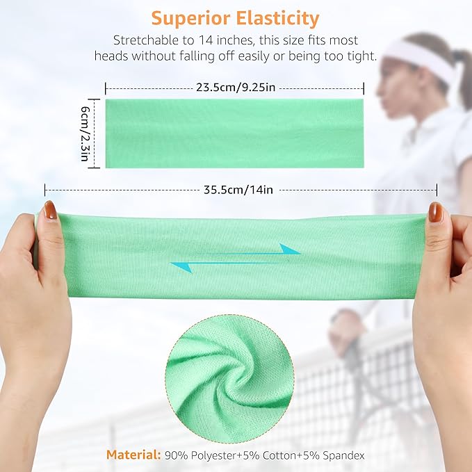 Headbands for Women, Stretchy Non Slip Soft Cotton Cloth Hair Bands for Sports, Workout, Yoga and Running, 7pcs