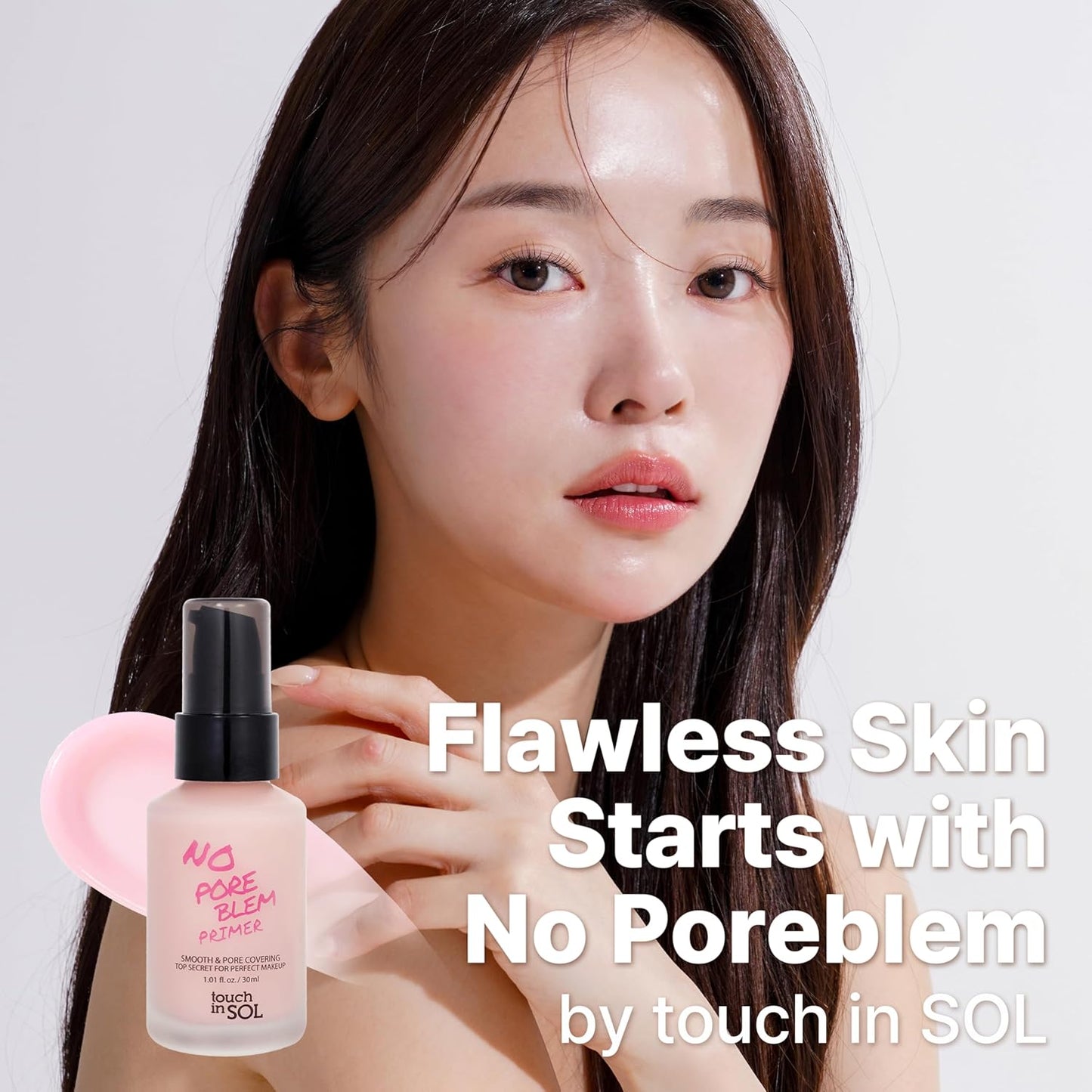 TOUCH IN SOL No Poreblem Primer – Pore Primer for Korean Makeup, Mattifying Primer for Oily Skin, Pore Eraser for Large Pores, Blurring Finish from K Beauty (1.01 fl.oz/30ml)