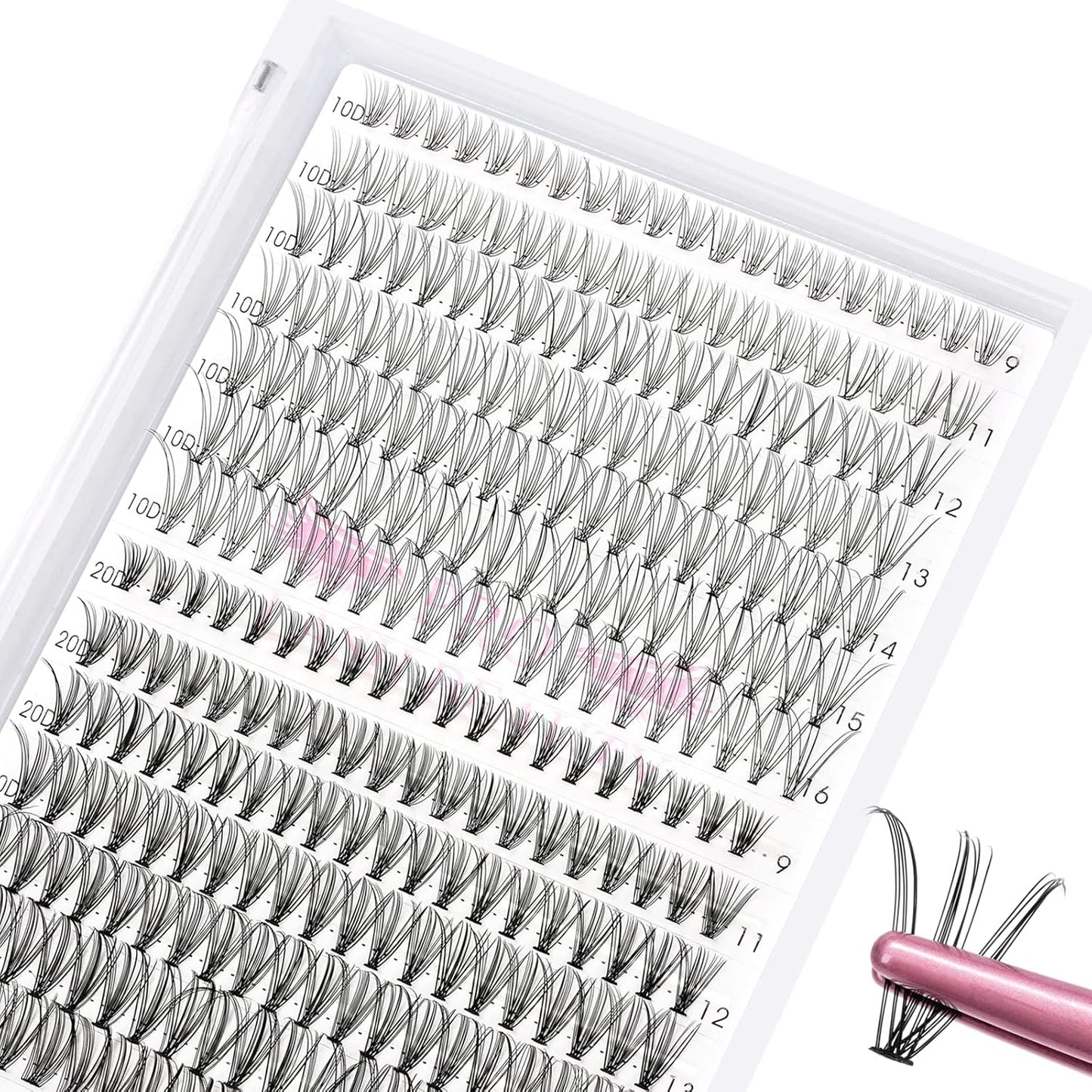 280 Mix Length & Curl Lash Set: Wispy 10D, 20D, C & D Curl - Cluster, DIY At Home