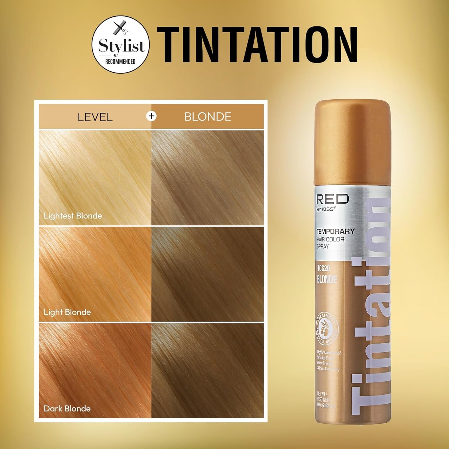 Red by Kiss Tintation Temporary Hair Color Spray, Instant Gray Root Touch Up Coverage, Water-Resistant & Smudge-Proof, Easy Wash Out, Barber & Hairline Touch-Up, Quick-Dry (Blonde, 2.82 oz)