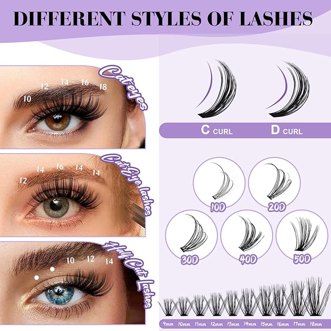 B&Qaugen Manga Lash Clusters DIY Individual Lashes 50D-D-9-16MIX 300 PCS False Eyelash Cluster Manga Cluster 30D 40D 50D D Curl Eyelash Extensions at Home (50D-D,9-16MIX)