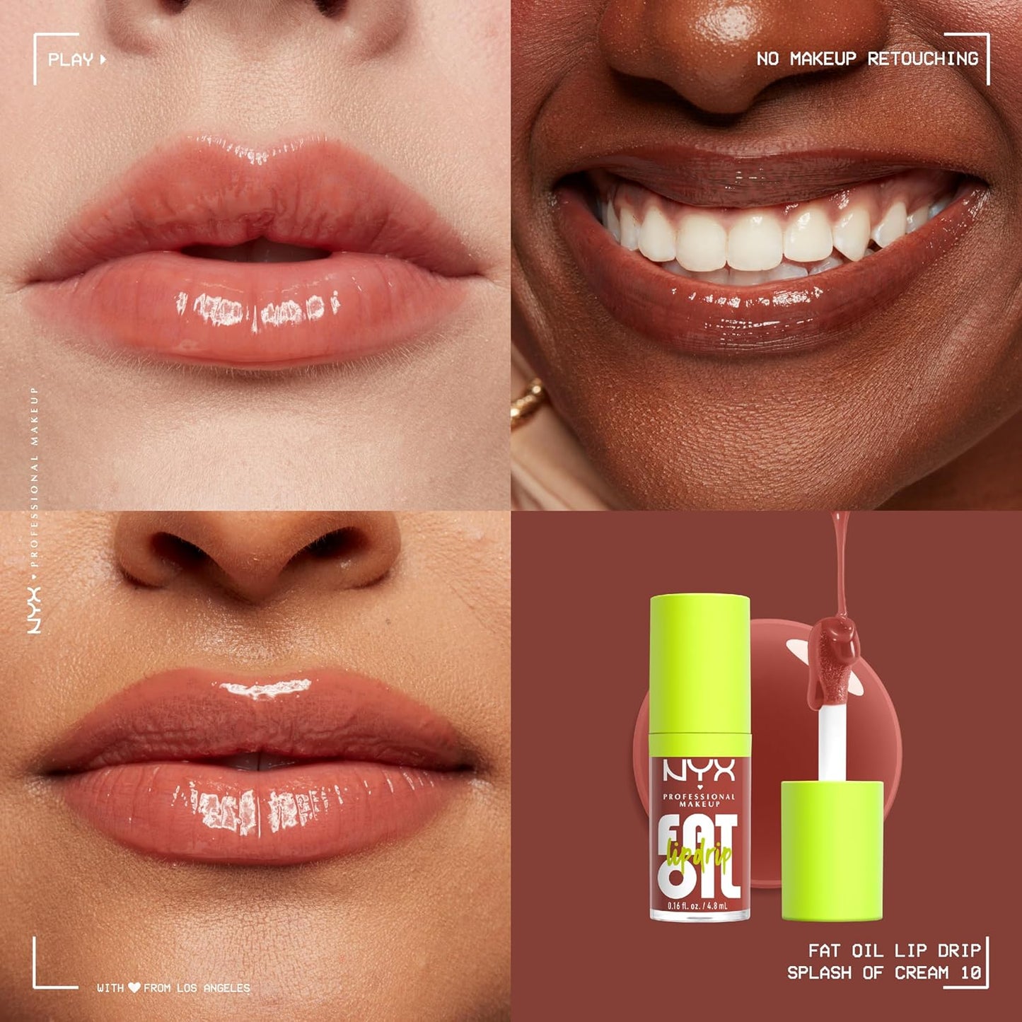 NYX PROFESSIONAL MAKEUP Fat Oil Lip Drip, Moisturizing, Shiny and Vegan Tinted Lip Gloss - Splash of Cream (Honey Nude)