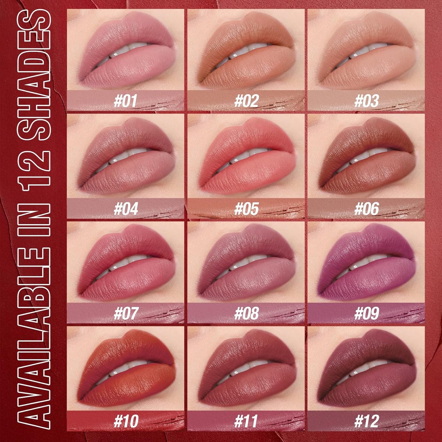 Jolilab 3Pcs Velvet Matte Lipstick Nude Matte Soft Dark Color Stick High Pigmented Long-Lasting Waterproof Lip Stick Lip Balm Beauty Cosmetics Gift for Girls and Women（01#+02#+03#