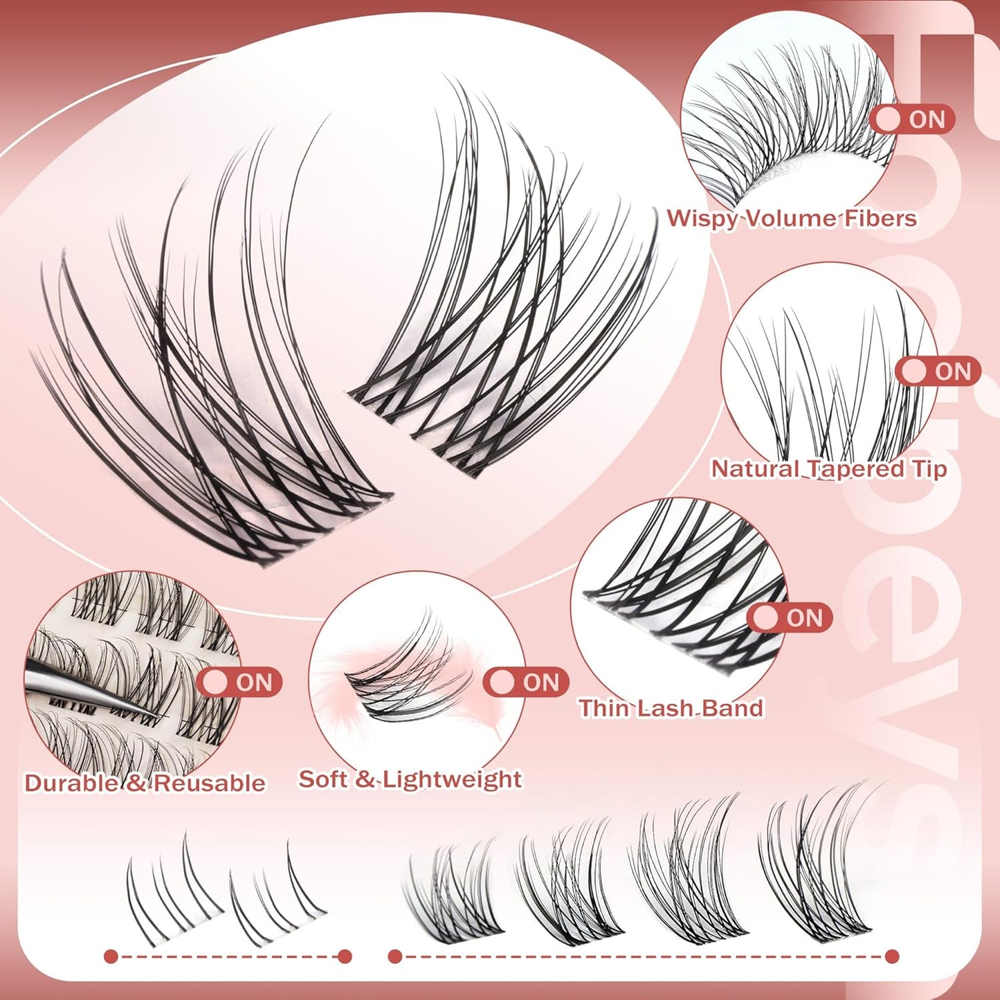 Focipeysa Wispy Lash Clusters Natural Black Cluster Eyelashes Clear Band Lash Extensions 10-16mm Mix Length Cluster Eyelash Extension C Curl Individual Lashes Soft Cluster Lash for Beginners