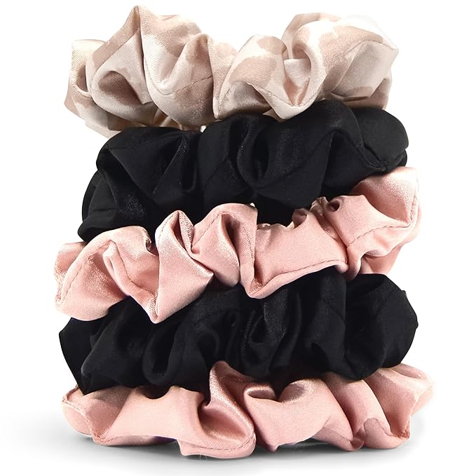 Kitsch Satin Scrunchies for Women - No Crease, Frizz Control | Softer Than Silk Scrunchies Gentle On Hair Scrunchies for All Hair Types | Stylish Hair Accessories College Essentials - Assorted, 5pcs