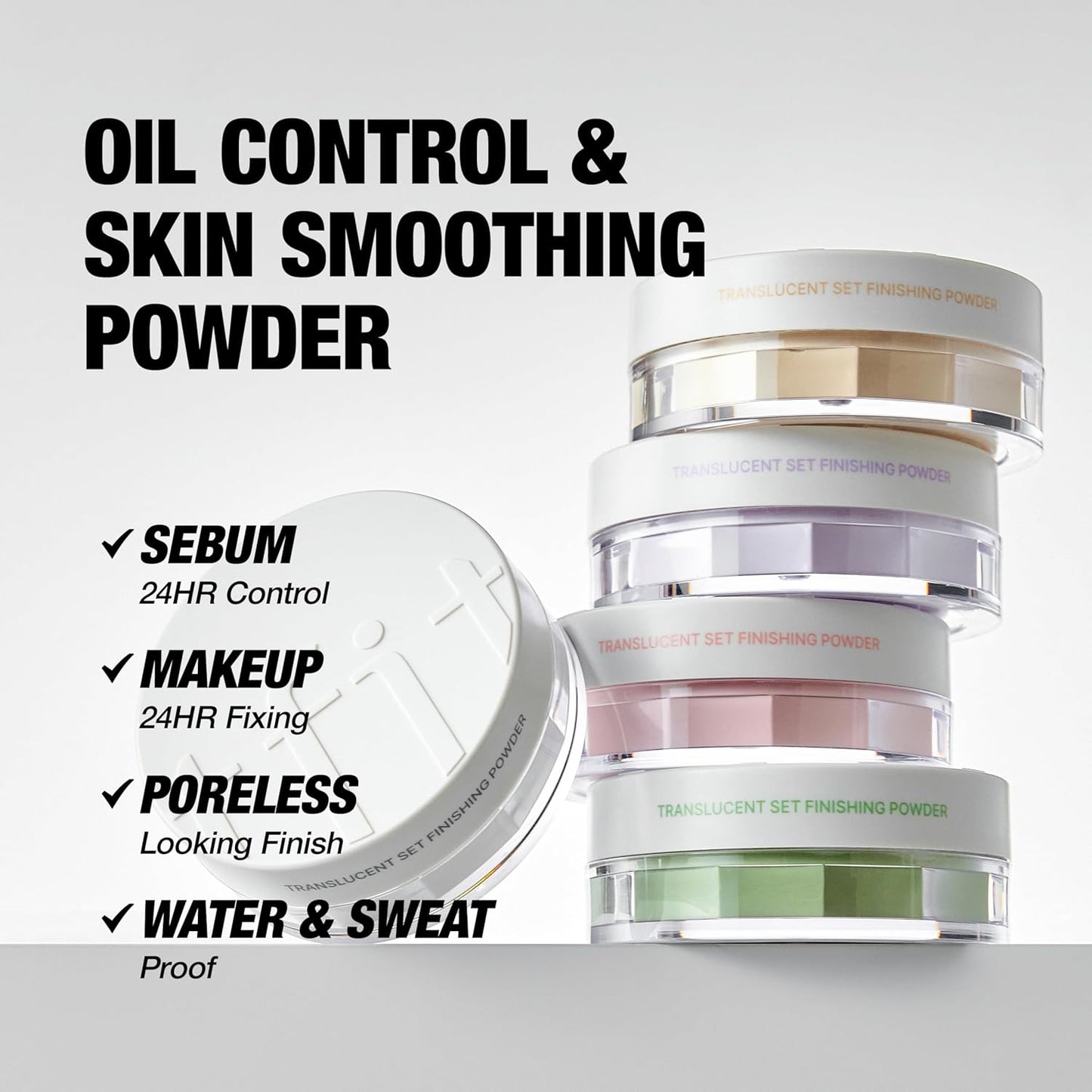 TFIT Translucent Set Finishing Powder - Sebum Control Face Loose Powder, Matte & Silky Finish, Lightweight, Long-lasting, Korean Makeup Setting Powder (2.2 Dark Beige, 0.24 Oz.)