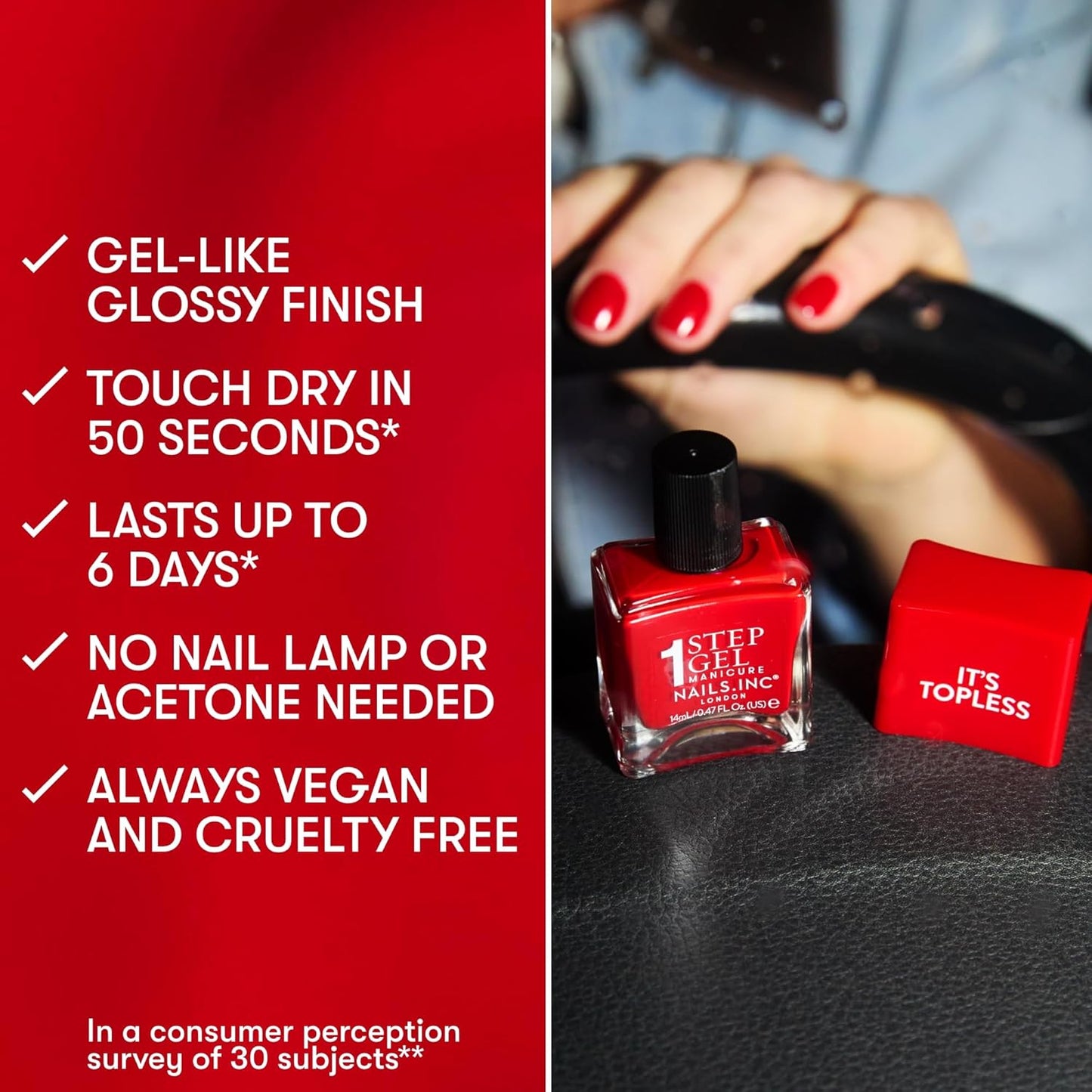 Nails Inc It's Topless Gel-Like Nail Polish, 4-in-1 Base Coat, Treatment, Color & Top Coat, Long Lasting, Strong, Chip Free Nails, Glossy Salon Quality Manicure, Air Dry Nail Polish, Lily, 0.47 Fl Oz