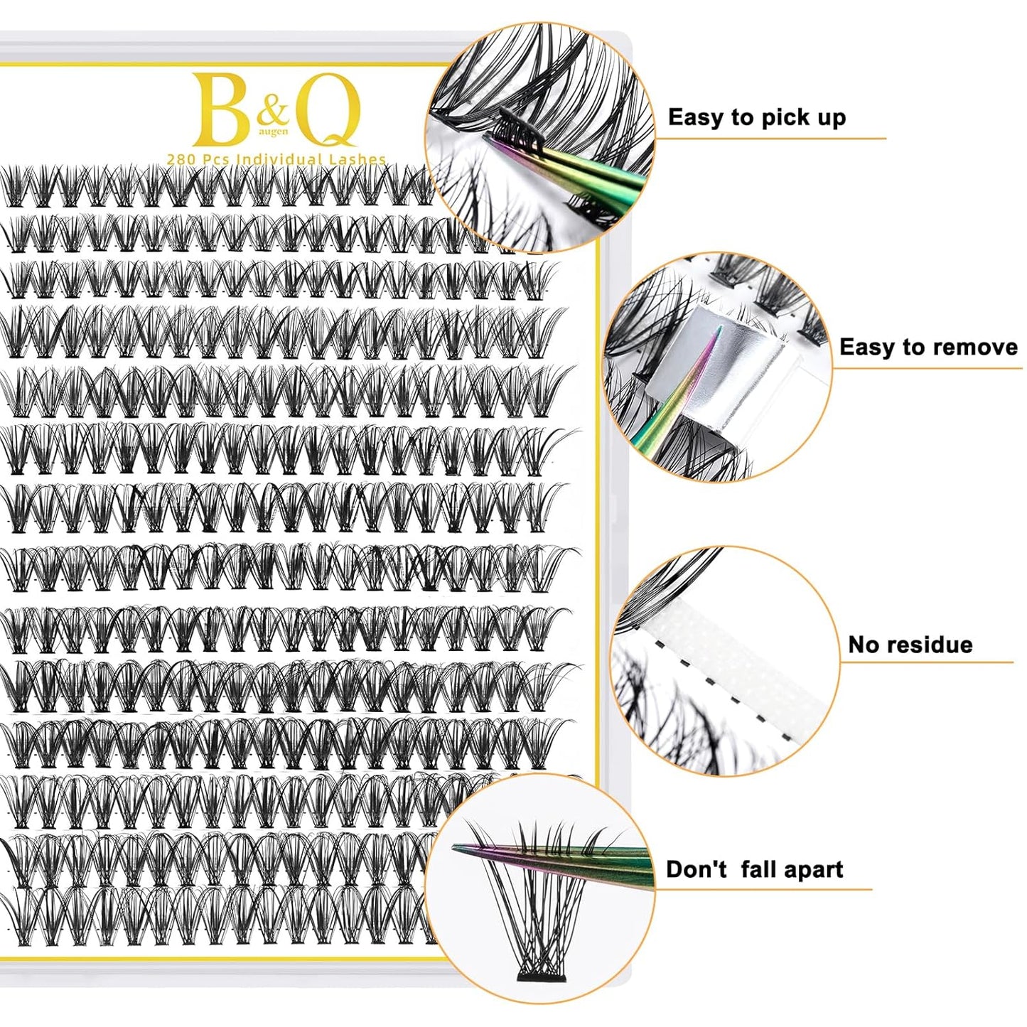 B&Qaugen Individual Lashes 280 Clusters False Eyelash Extensions at Home (30D-D,10MM)