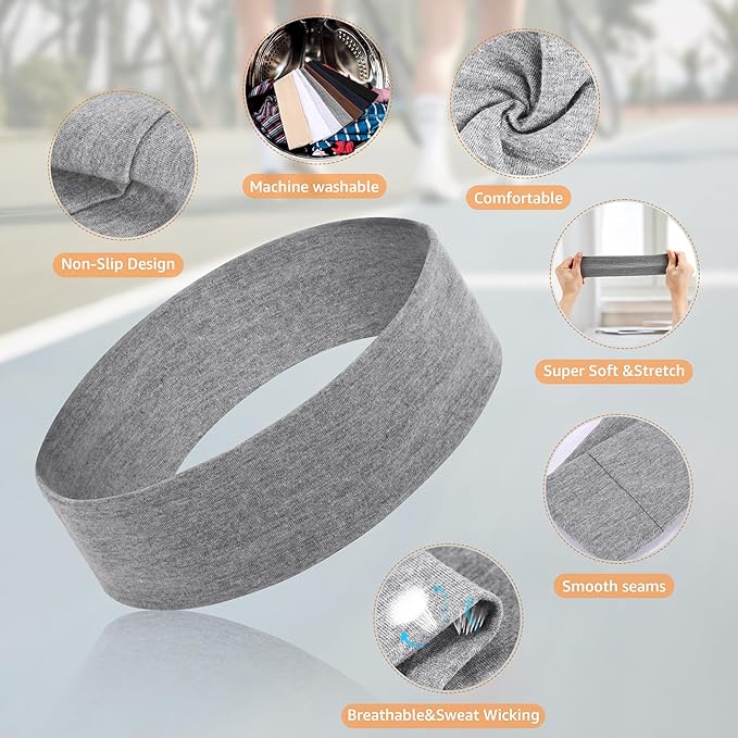 Headbands for Women, Stretchy Non Slip Soft Cotton Cloth Hair Bands for Sports, Workout, Yoga and Running, 7pcs