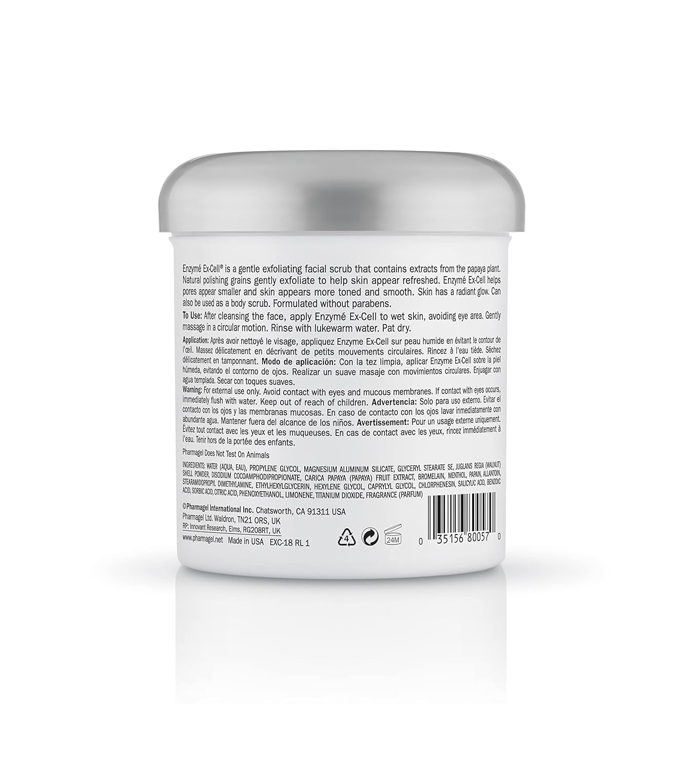 Pharmagel Enzyme Ex-Cell - Gentle Papaya Face Exfoliator Scrub for All Skin Types - 18 Ounces