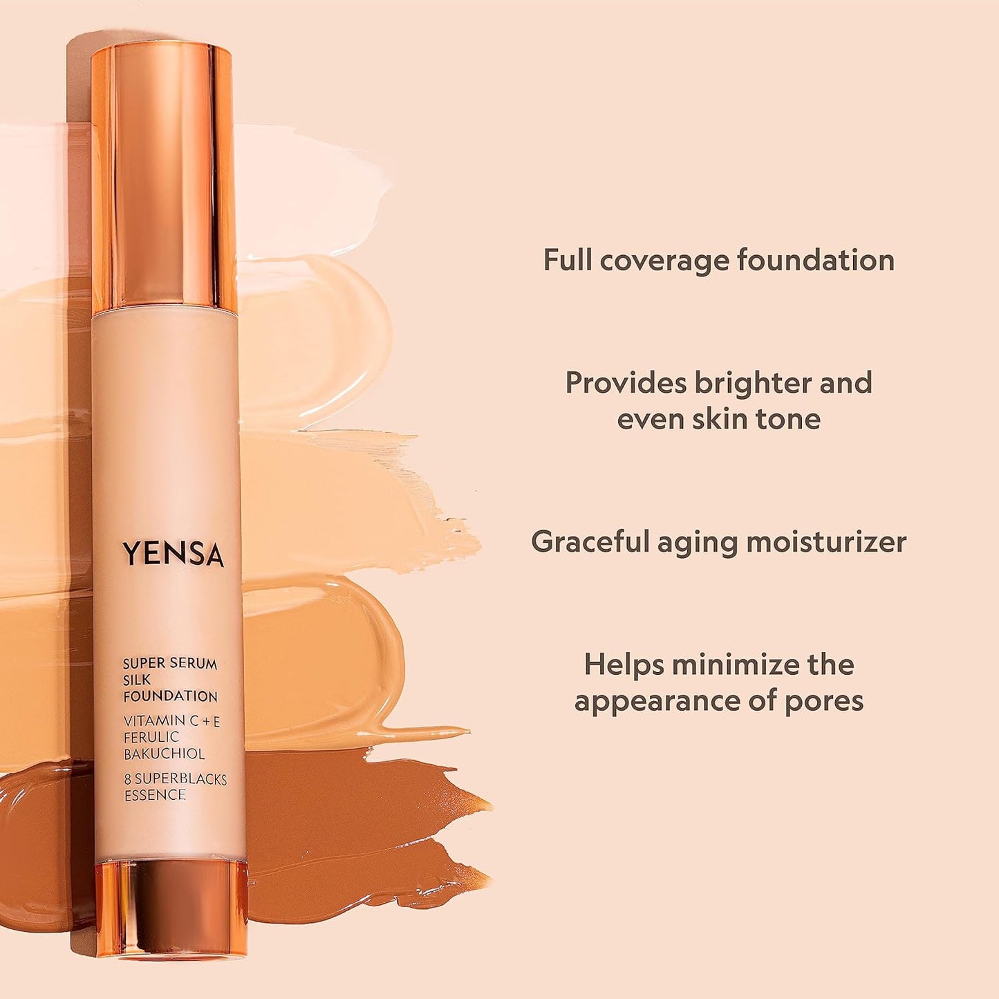 YENSA Super Silk Foundation - Full Coverage, Age-defying complex of Vitamin C, E, Ferulic, and Bakuchiol Oil (Deep 2) 1.0 fl oz