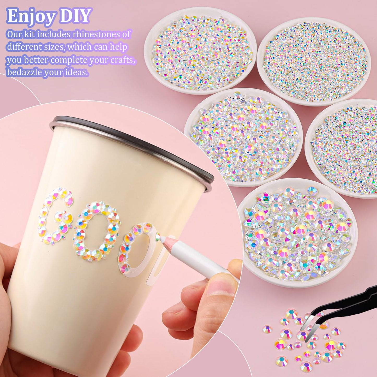 30000Pcs Resin Jelly Rhinestones with Tweezers for Crafting, Transparent AB Flatback Gems, Bedazzling Crystal with 3Pcs 10ml B7000 Jewelry Glue for DIY Crafts Clothing Tumblers Shoes Fabric Nail Art