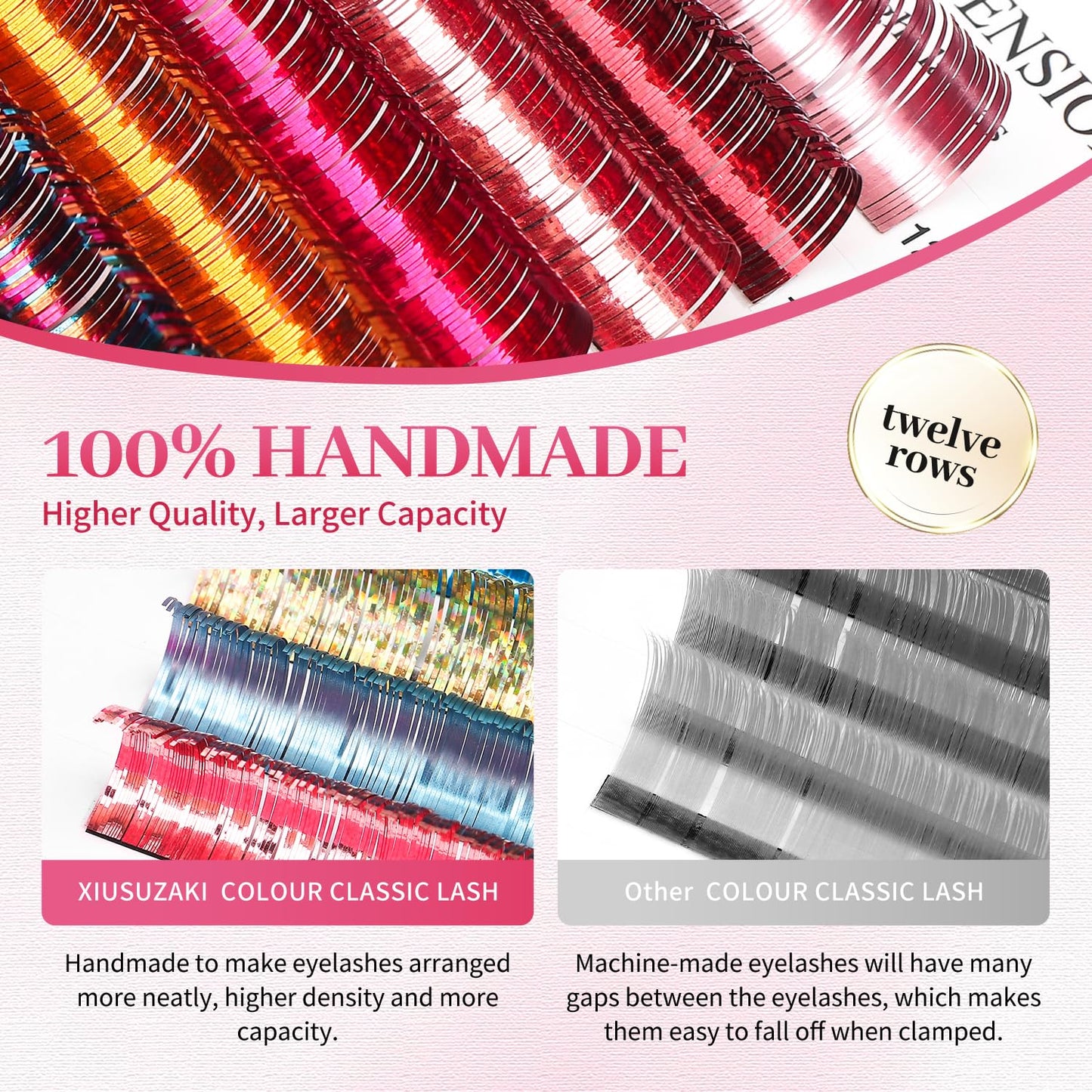 Glitter Spike Tinsel Eyelash Extensions 0.07 Colored Lashes Extension D Curl Lashes 14mm Lash Extensions Soft False Eyelashes Volume Lashes 12 Rows Professional Use(Glitter,0.07-D,14mm)