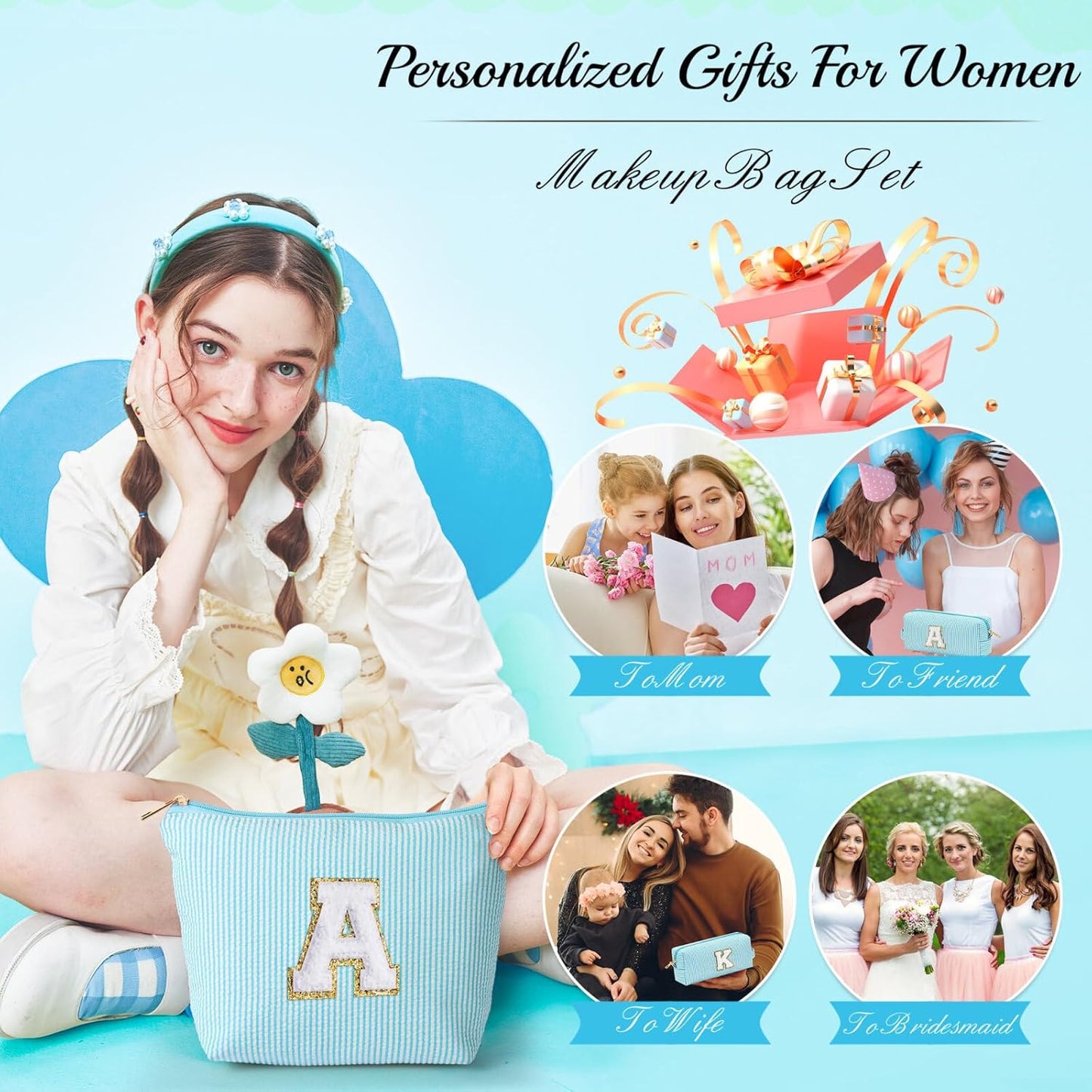 YOOLIFE Birthday Gifts for Girls, Christmas Gifts for 3-12 Year Olds | Personalized Cute Makeup Bag | 21st Birthday Gifts