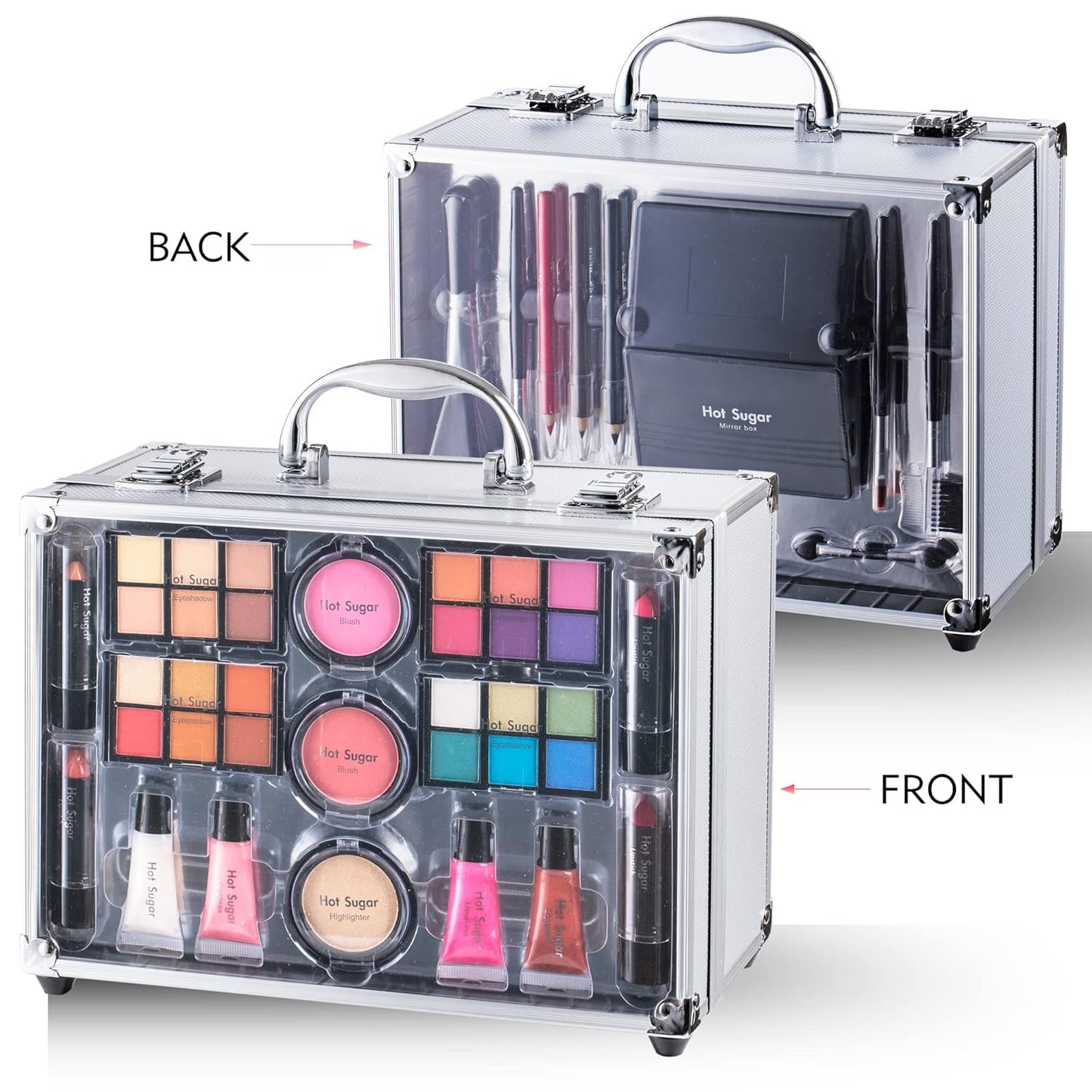 Hot Sugar Makeup Set for Teen Girls Ages 10-12, All in One Beginner Makeup Kit for Women, Cosmetics Gift Set for Birthday Christmas (Clear02)