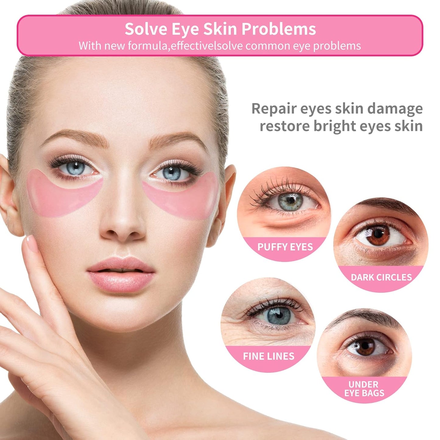 BREYLEE Rose Eye Mask– 60 Pcs - Eye Treatment Mask, Under Eye Bags Treatment, Under Eye Masks for Puffy Eyes, Anti-Aging,Anti-Wrinkle and Fine Lines, Under eye Dark Circles