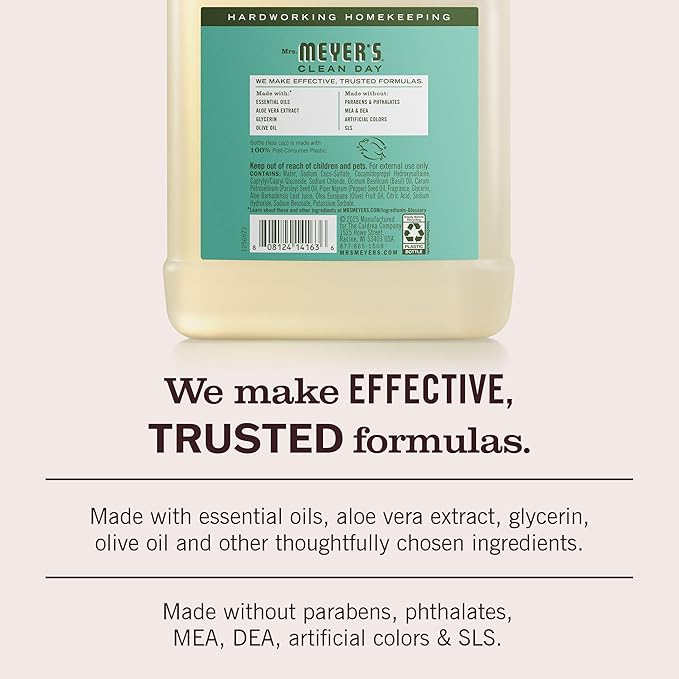 MRS. MEYER'S CLEAN DAY Hand Soap Refill, Made with Essential Oils, Basil, 33 fl. oz