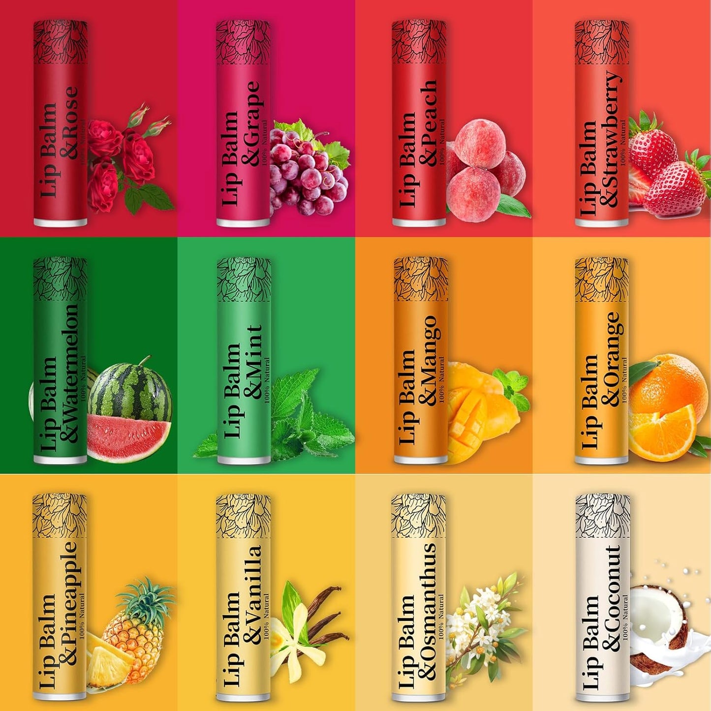 39 Pack of Lip Balm, 12 Flavored Lip Balm in Bulk Natural Lip Balms Set, Beeswax Moisturising & Soothing Lip Balms Bulk Gifts for Women Stocking Stuffers Party Favors(4.2g/0.15oz)