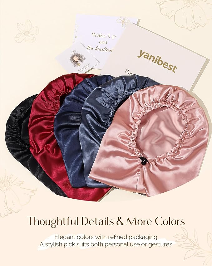 YANIBEST Satin Sleep Bonnet for Natural Hair - Extra Double Layer Long Adjustable Silk Hair Bonnet for Braids, Locs, Curls - Women’s Night Hair Protection Cap