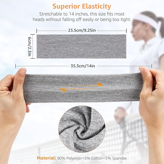 Headbands for Women, Stretchy Non Slip Soft Cotton Cloth Hair Bands for Sports, Workout, Yoga and Running, 7pcs