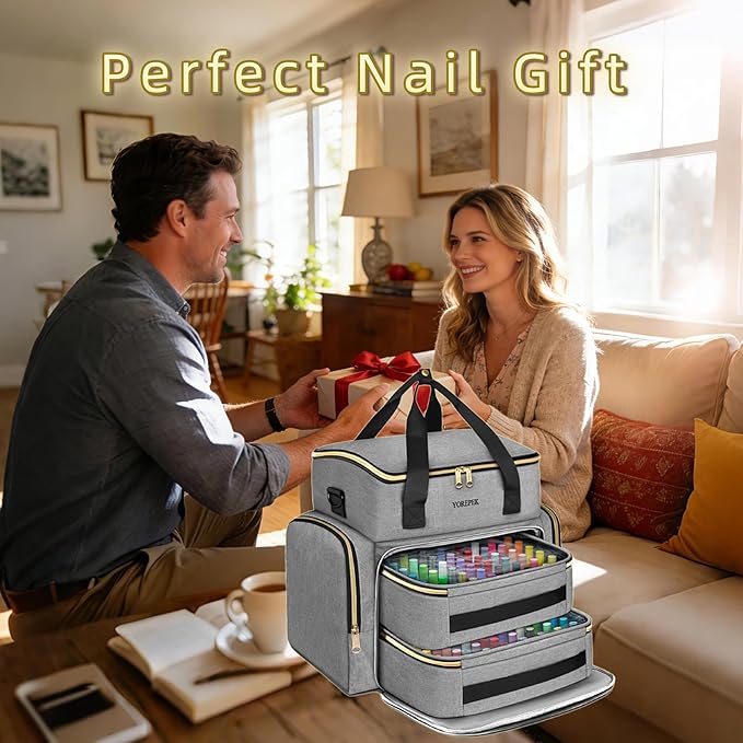 YOREPEK Nail Polish Organizer Case Holds 96 to 100+ Bottles (15ml/0.5 fl.oz) UV lamp, Extra Large Nail Polish Holder with Support Board for Easy Access, Gel Kit Bag For Manicure Tools, Grey