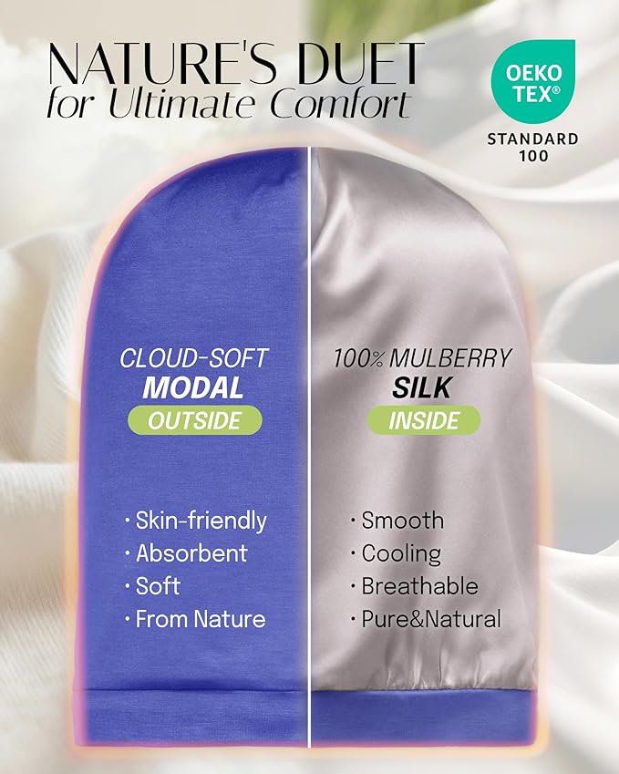 OLESILK 100% Mulberry Silk Bonnet for Sleeping Women, No Frizzy Hair Bonnet for Women&Men, Real Silk, Not Satin Ocean Blue