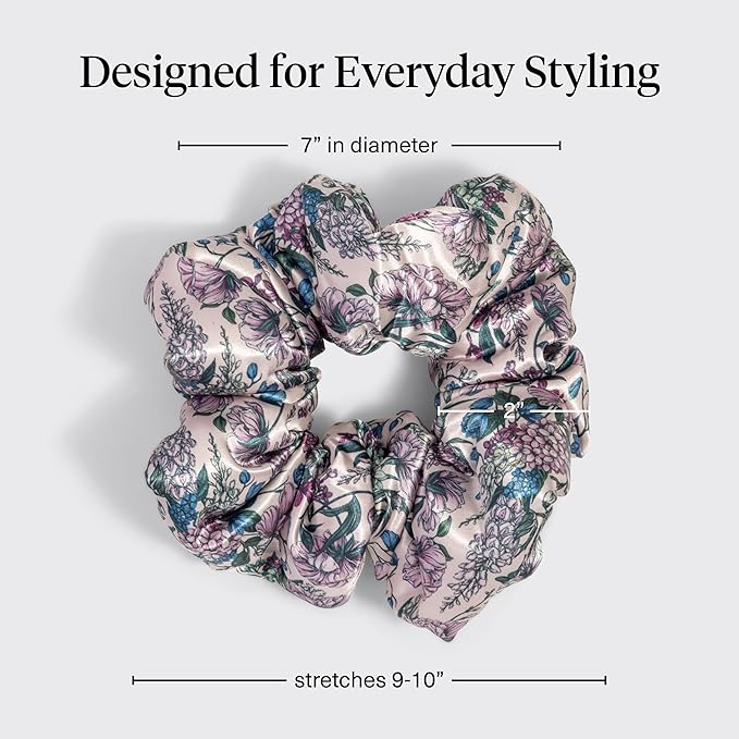 Bridgerton x Kitsch Satin Scrunchies for Women, No Snag, No Tugging, Soft & Comfortable Scrunchies for Girls, Perfect for Day or Night | Ideal Gifts for Women - Toile De Blue, 2pcs
