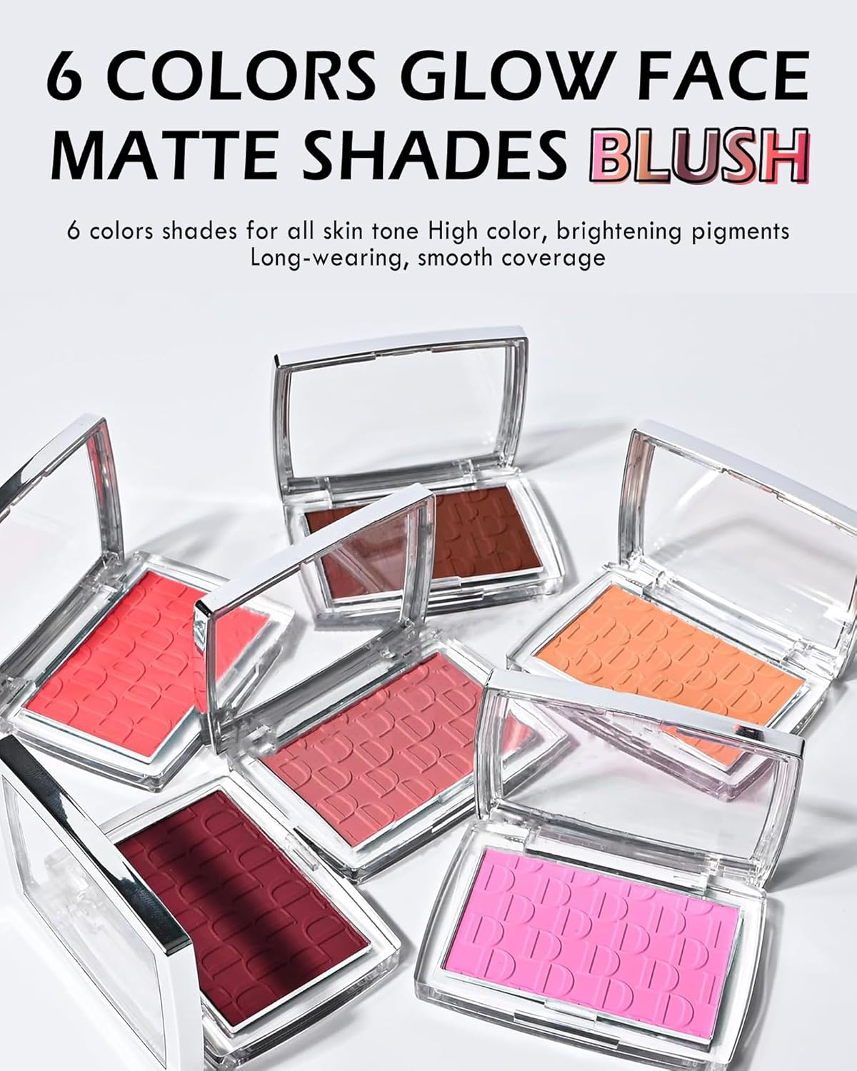 Powder Blush Palette, Matte Powder Makeup Blush for Cheeks, Natural Glow Face Blush Contour Palette, Lightweight, Smooth, High Impact Buildable Color, Long-lasting All-Day Face Enhancing -#Coral