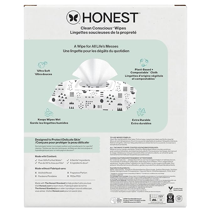 The Honest Company Hypoallergenic Multi-Use Baby Wipes for Sensitive Skin Baby Pattern Play 288 Count