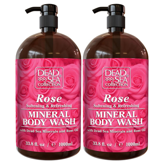 Dead Sea Collection Rose Body Wash for Women and Men - with Pure Dead Sea Minerals and Rose Extract - Cleanses and Moisturizes Skin - Pack of 2 (67.6 fl. oz)